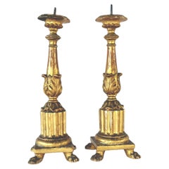 Italian Carved and Gilded Wooden Pricket Candlesticks