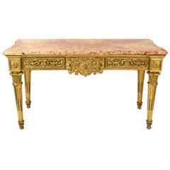 Antique Italian Carved and Giltwood Neoclassical Console Table, circa 1790-1800