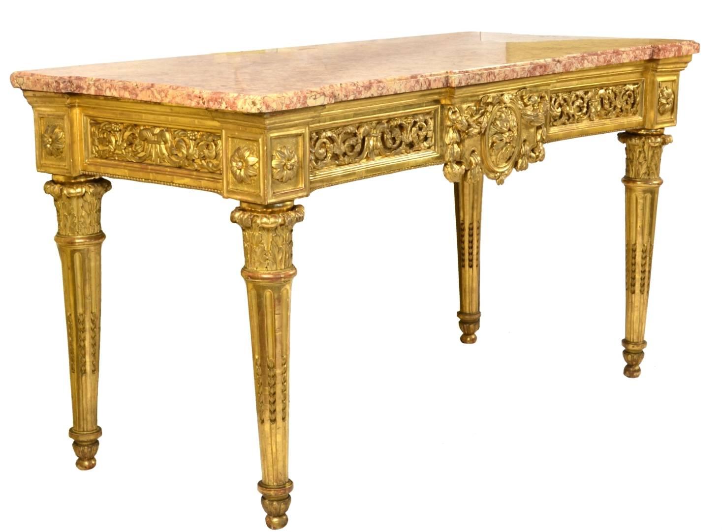 Italian Carved and Giltwood Neoclassical Console Table, circa 1790-1800 In Good Condition For Sale In St. Louis, MO