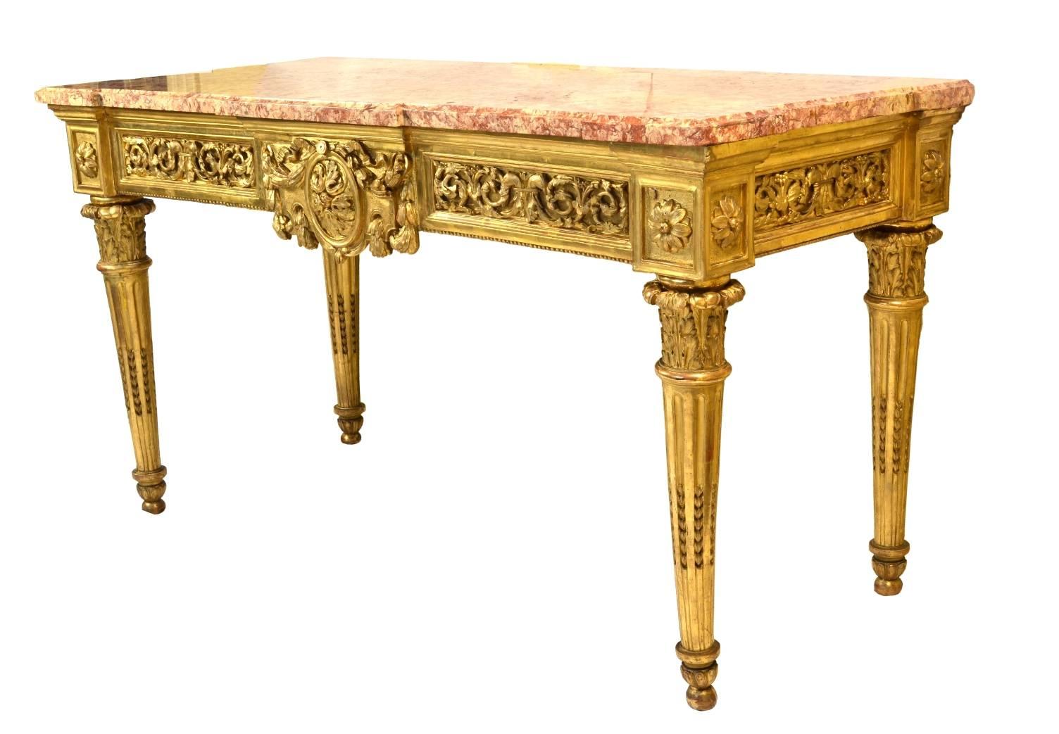 19th Century Italian Carved and Giltwood Neoclassical Console Table, circa 1790-1800 For Sale