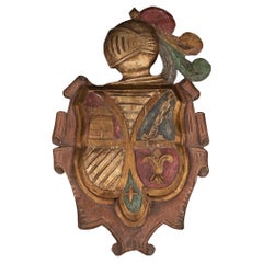 Italian Carved and Painted Armorial Coat of Arms at Profile Italian Carved and Painted Armorial Coat of Arms at Profile