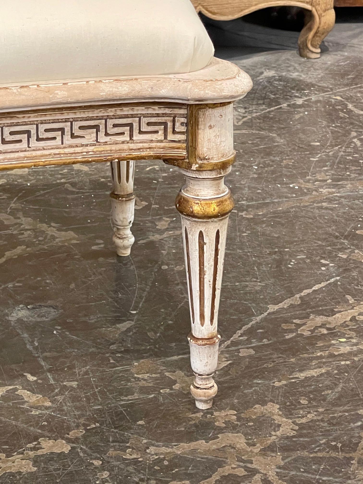 Italian Carved and Painted Bench with Greek Key Pattern In Good Condition In Dallas, TX