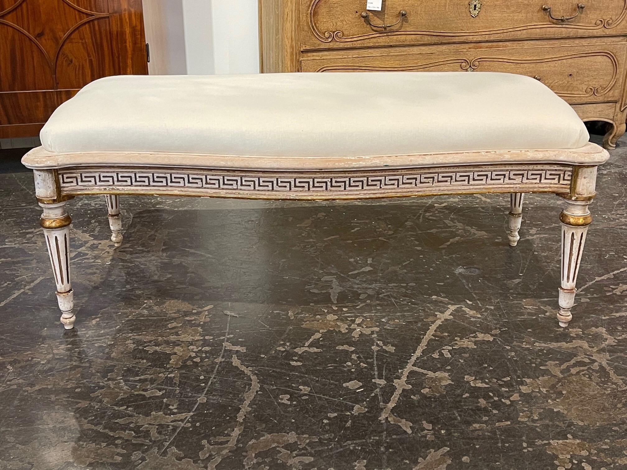 Italian Carved and Painted Bench with Greek Key Pattern 2