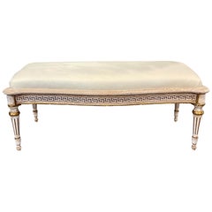 Italian Carved and Painted Bench with Greek Key Pattern