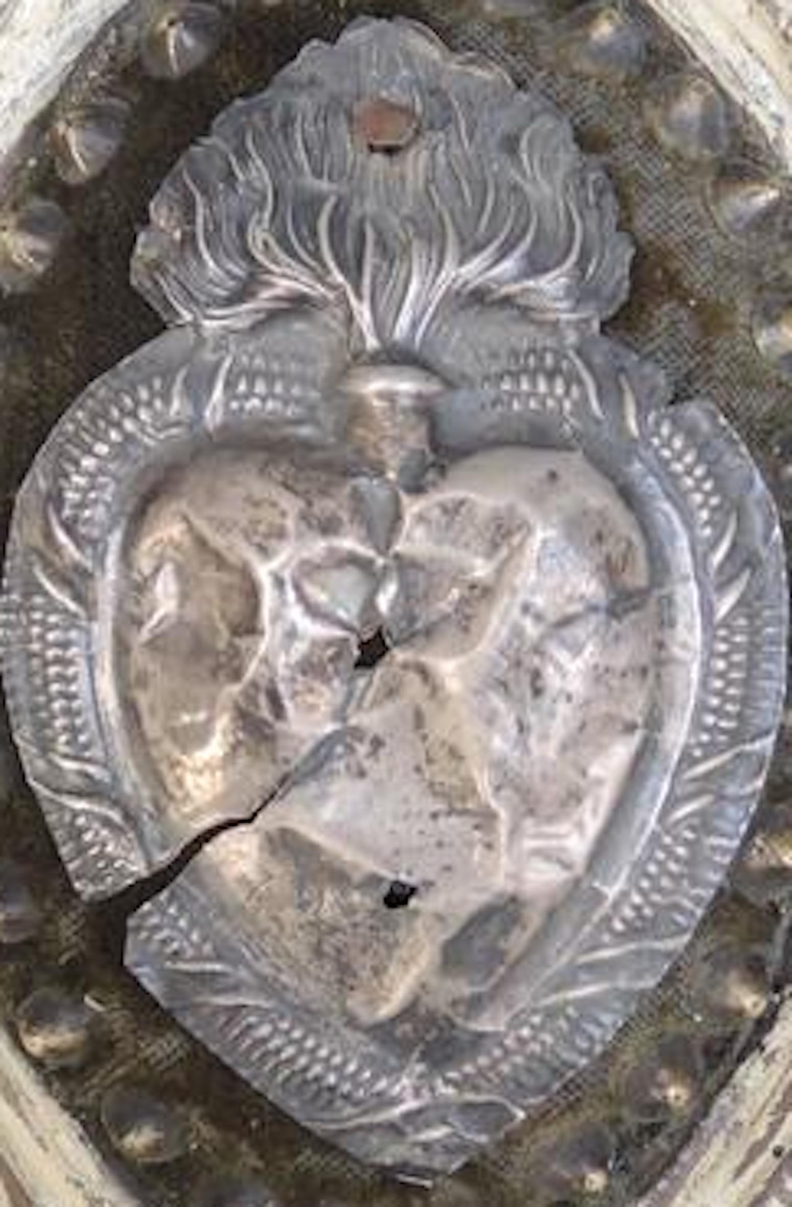 19th Century Italian Carved and Painted Cartouche Plaque with Silver Ex Voto Devotional Heart For Sale