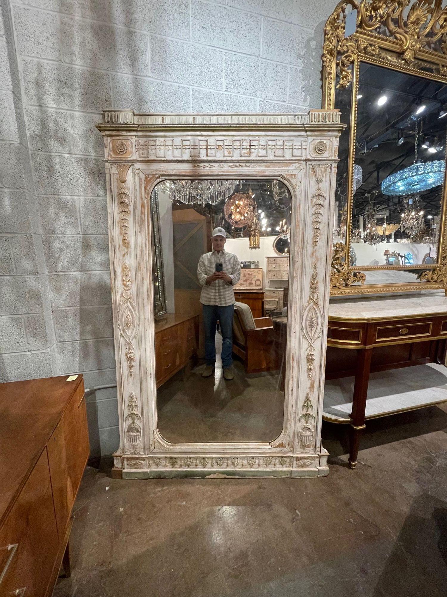 19th century carved and painted Neo-classical Mirror. Circa 1850. A fine addition to any home!