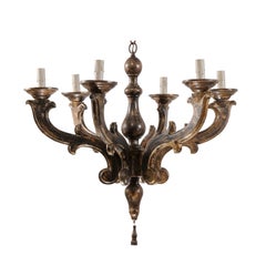 Italian Carved and Painted Wood 6-Light Chandelier with Antique Silver Finish