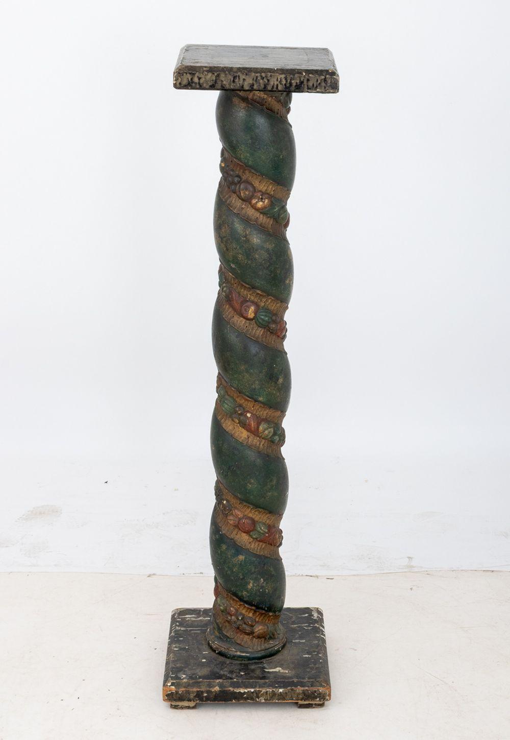 18th Century and Earlier Italian Carved and Painted Wood Solomonic Column For Sale