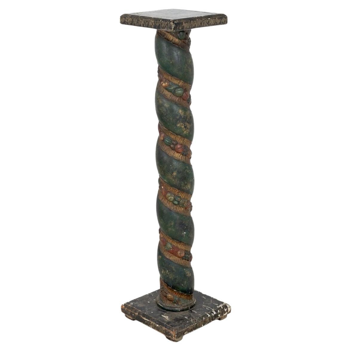 Italian Carved and Painted Wood Solomonic Column For Sale