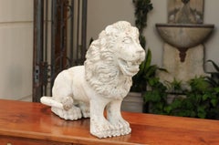 Italian Carved and Painted Wooden Sculpture of a Lion from the Early 1800s