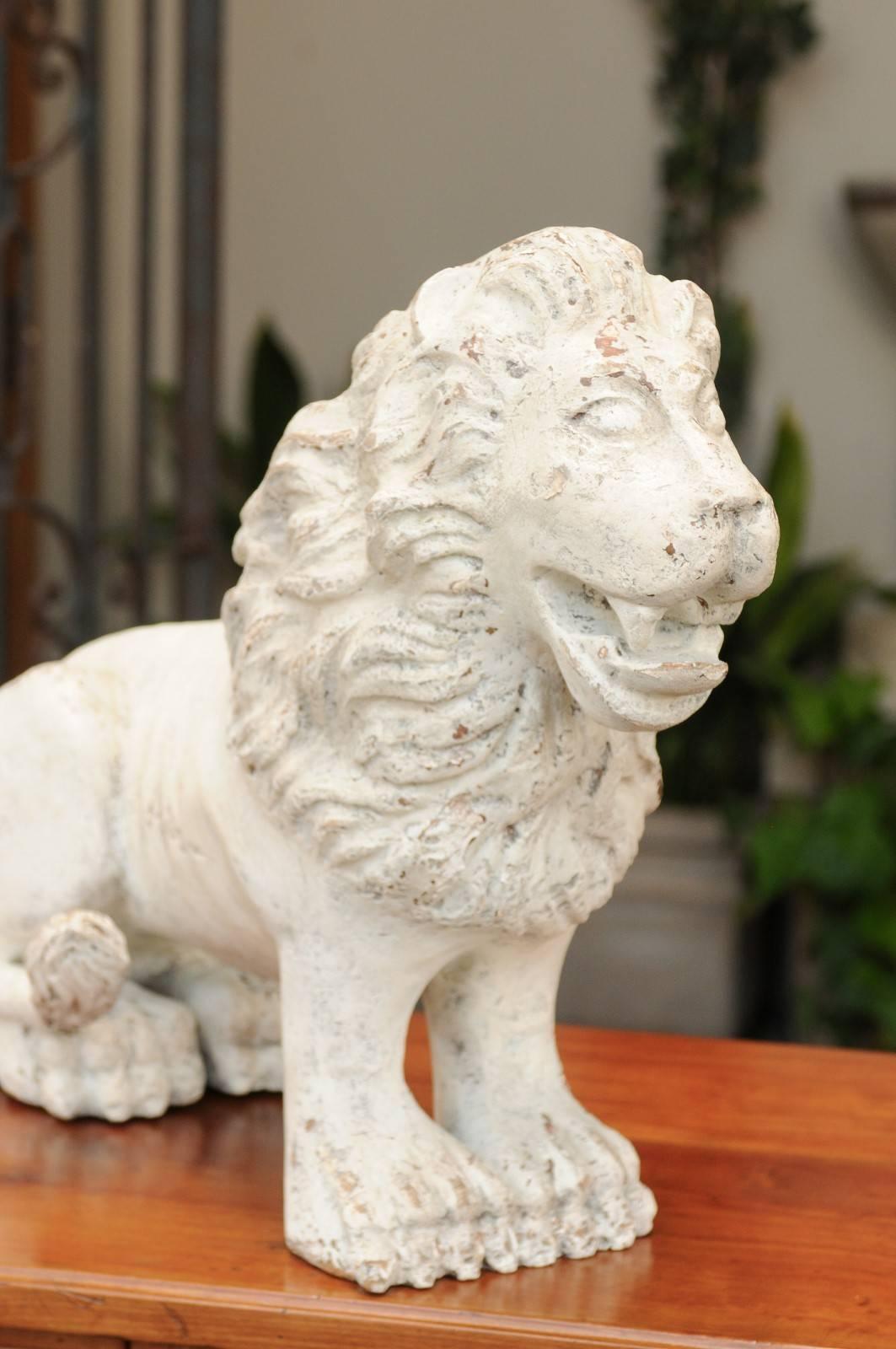 19th Century Italian Carved and Painted Wooden Sculpture of a Lion from the Early 1800s For Sale