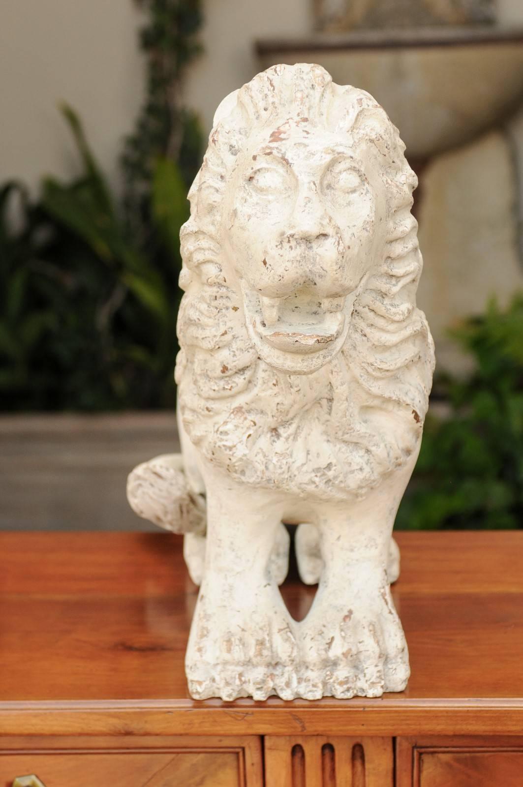 Italian Carved and Painted Wooden Sculpture of a Lion from the Early 1800s For Sale 5