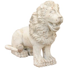 Antique Italian Carved and Painted Wooden Sculpture of a Lion from the Early 1800s