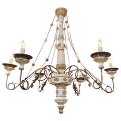 Vintage Italian Carved and Parcel Gilt 6 Light Chandelier