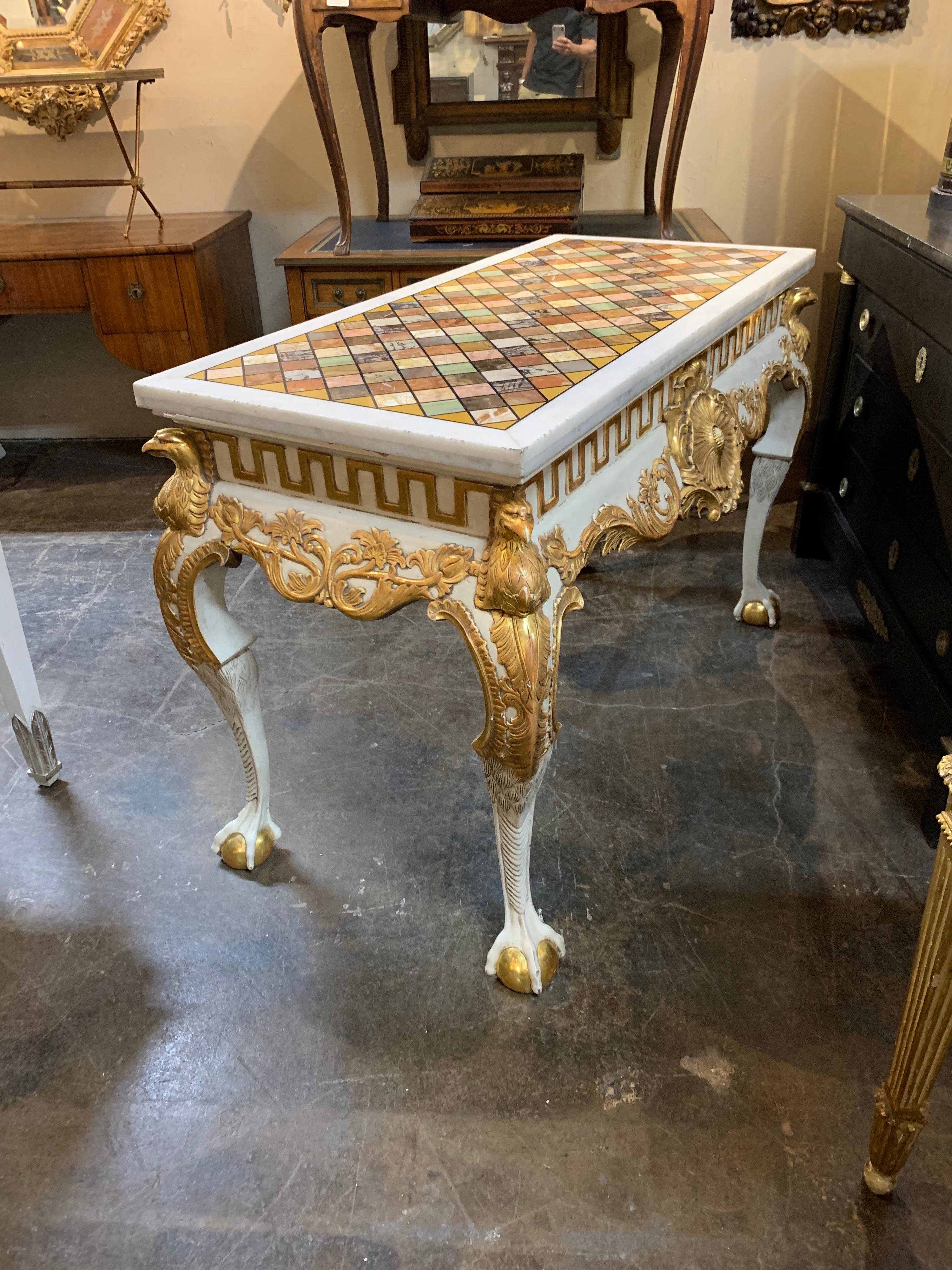 Italian Carved and Parcel-Gilt Console with Specimen Marble Top 3