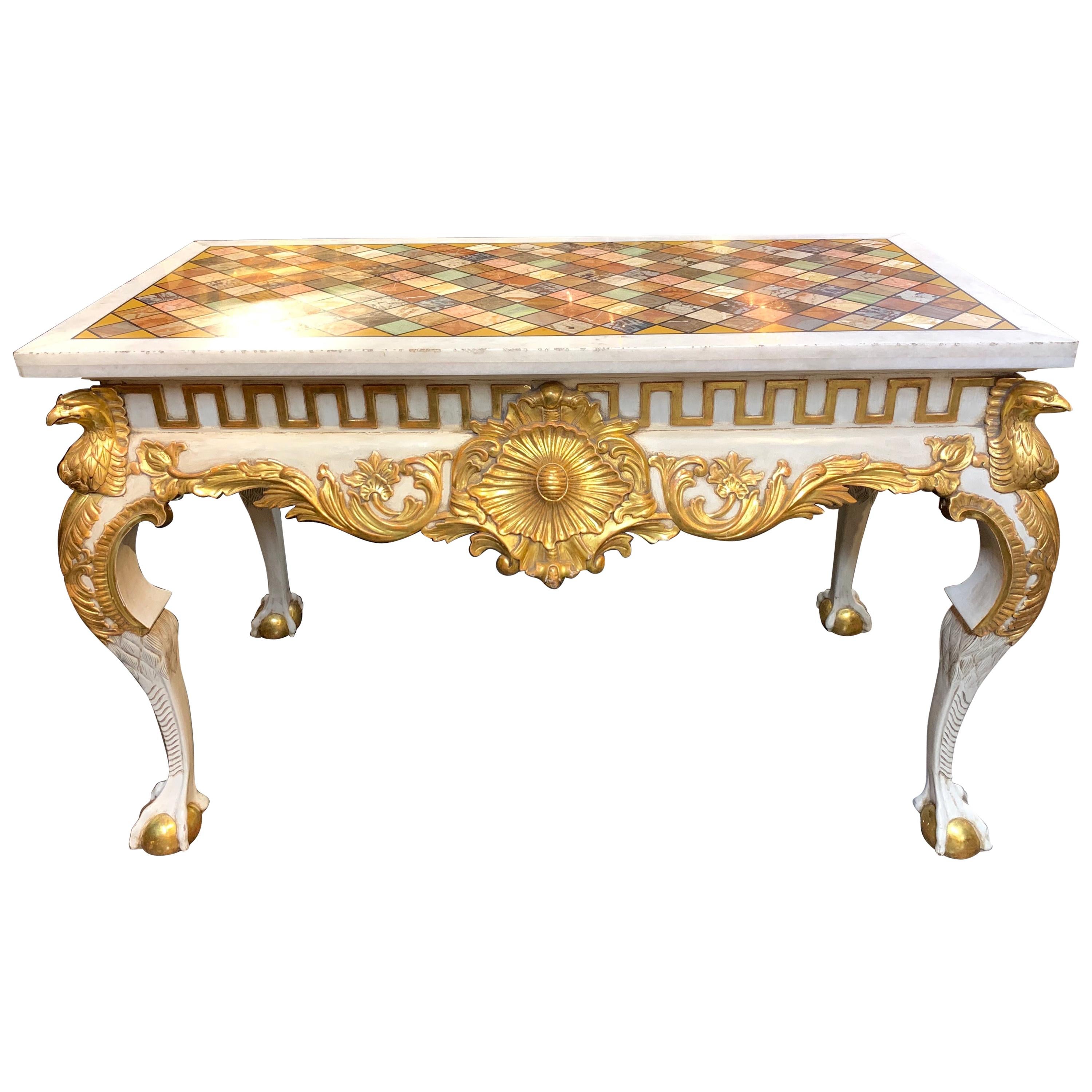 Italian Carved and Parcel-Gilt Console with Specimen Marble Top