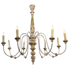 Antique Italian Carved and Parcel Giltwood and Iron 8-Arm Chandelier