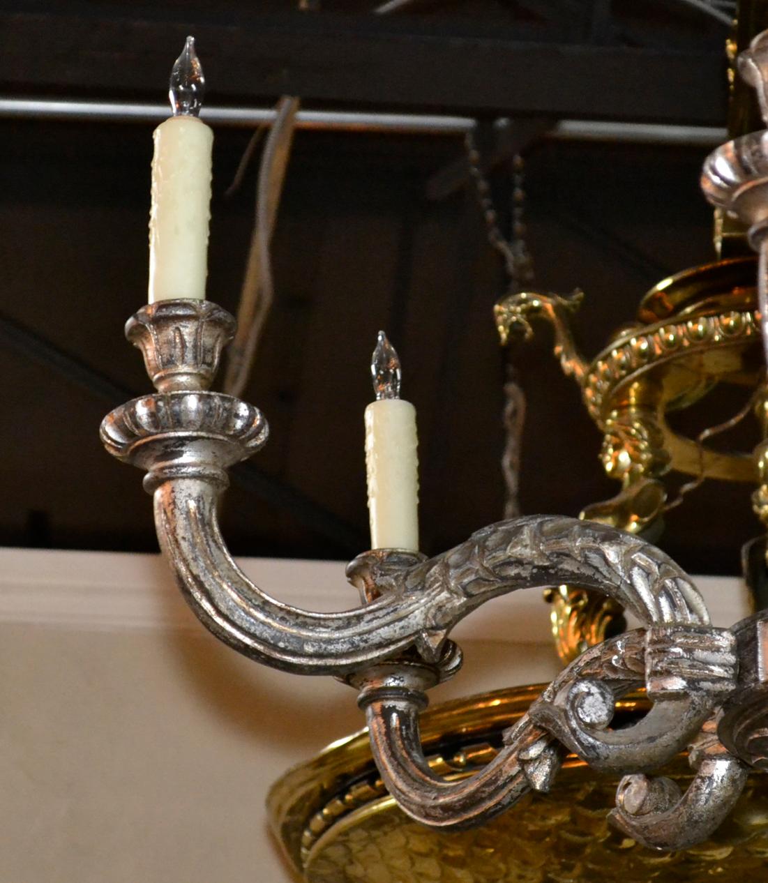 Giltwood Italian Carved and Silver Gilt Chandelier