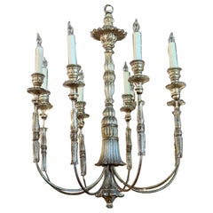 Italian Carved and Silver Leaf Iron 8-Light Chandelier