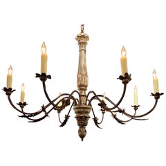 Antique Italian Carved and Silver Leaf Wood Chandelier