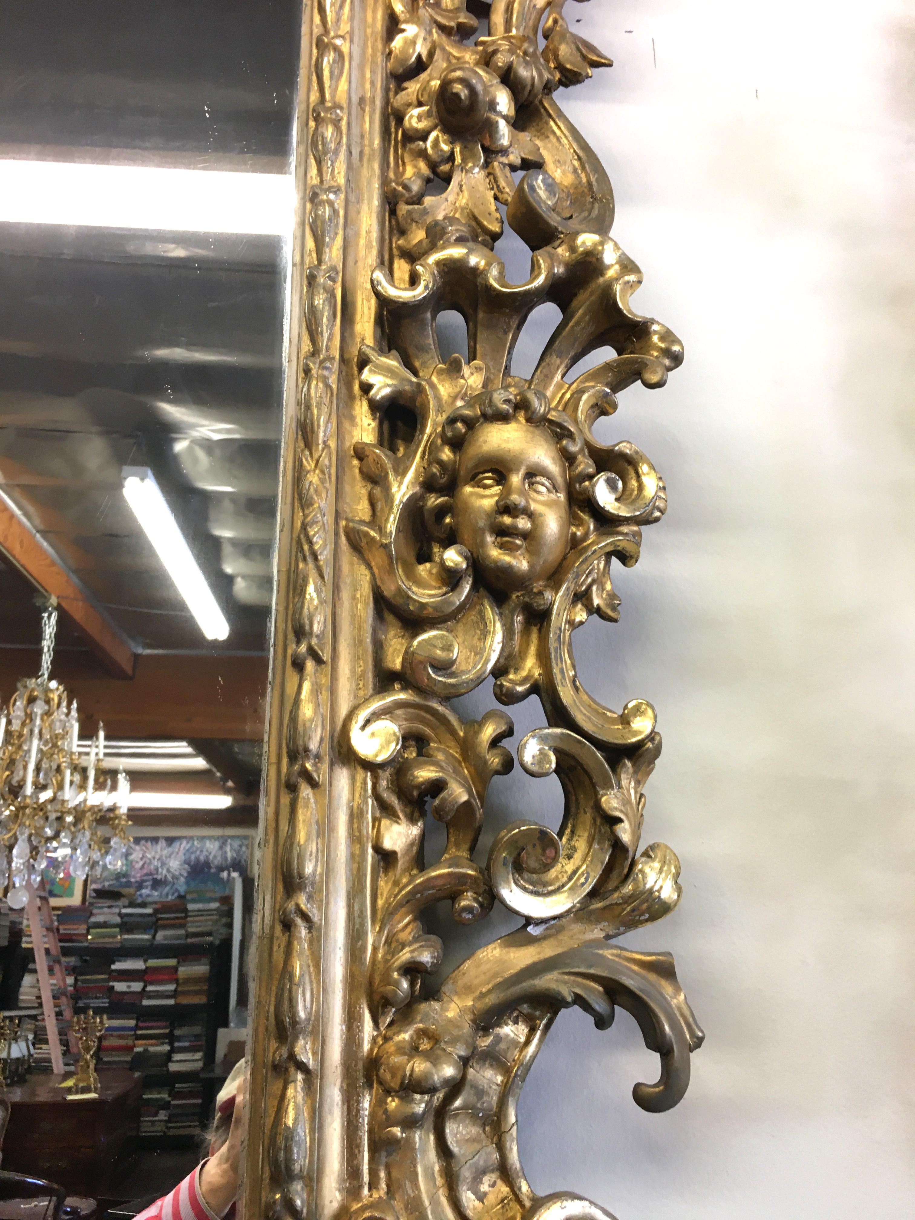 Wood Italian Carved and Water Gilt Mirror of Grand Proportion, circa 1820-1840 For Sale