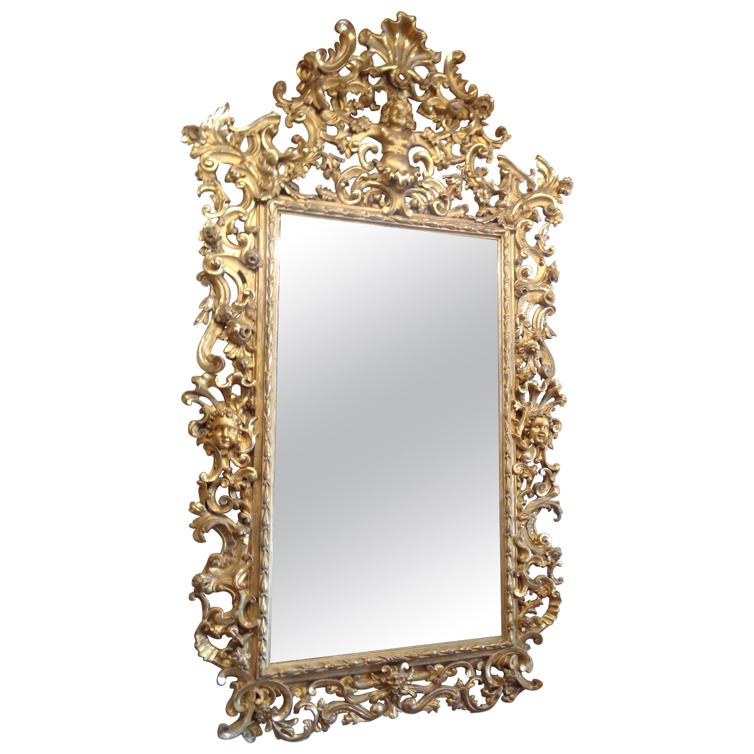 Italian Carved and Water Gilt Mirror of Grand Proportion, circa 1820-1840 For Sale