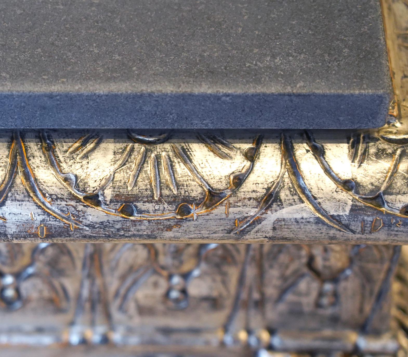 Italian Carved Baroque Style Silver Gilt Slate Top Console Table, circa 1890 4