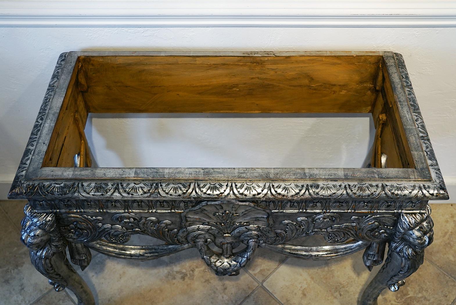 Italian Carved Baroque Style Silver Gilt Slate Top Console Table, circa 1890 In Good Condition In Ft. Lauderdale, FL