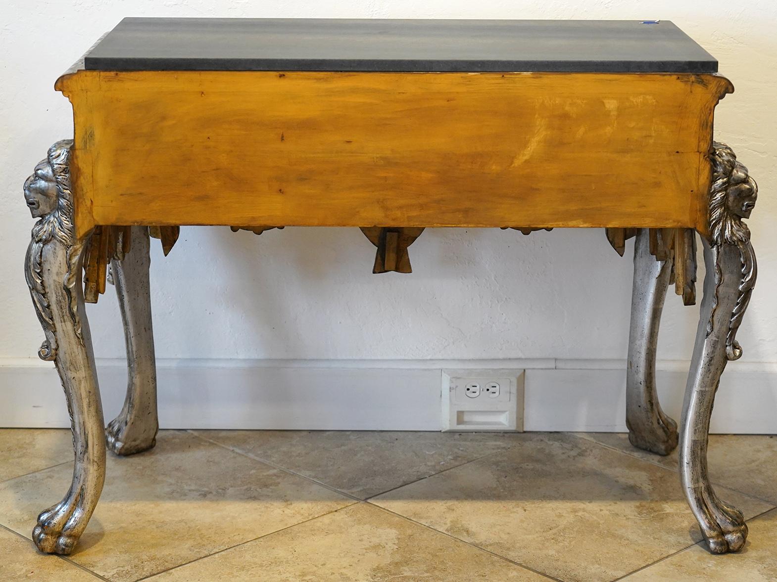 19th Century Italian Carved Baroque Style Silver Gilt Slate Top Console Table, circa 1890