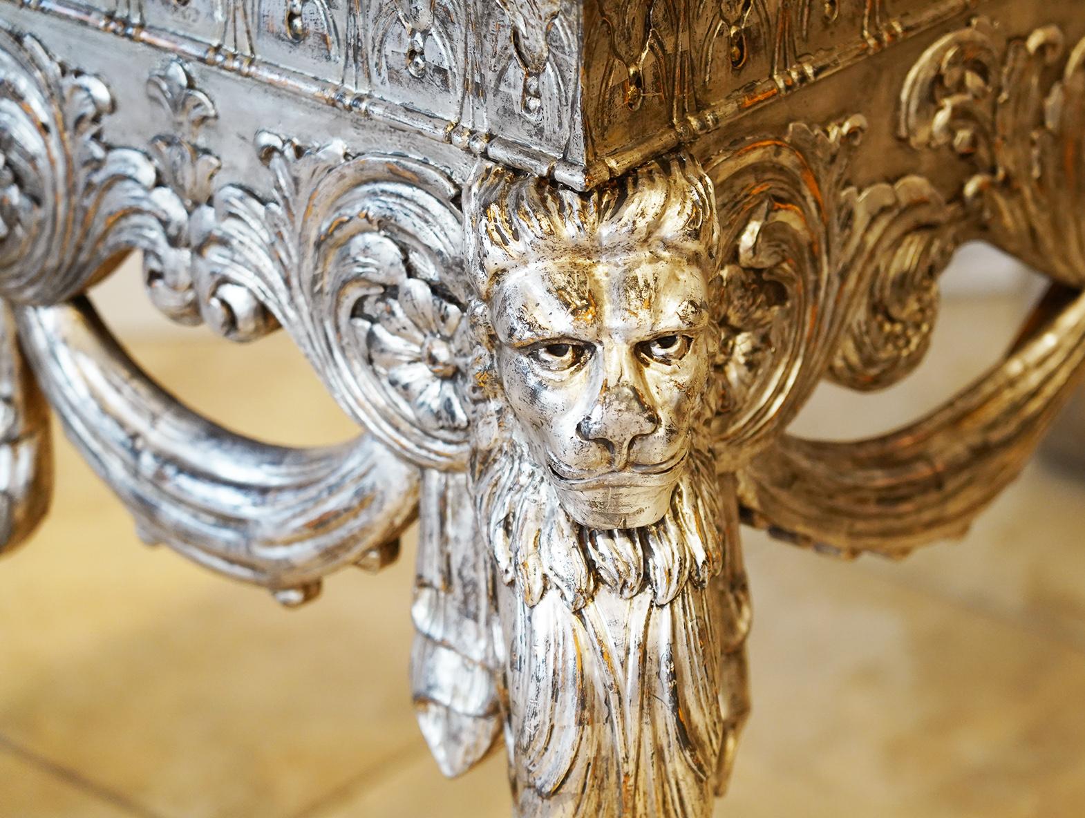 Italian Carved Baroque Style Silver Gilt Slate Top Console Table, circa 1890 1