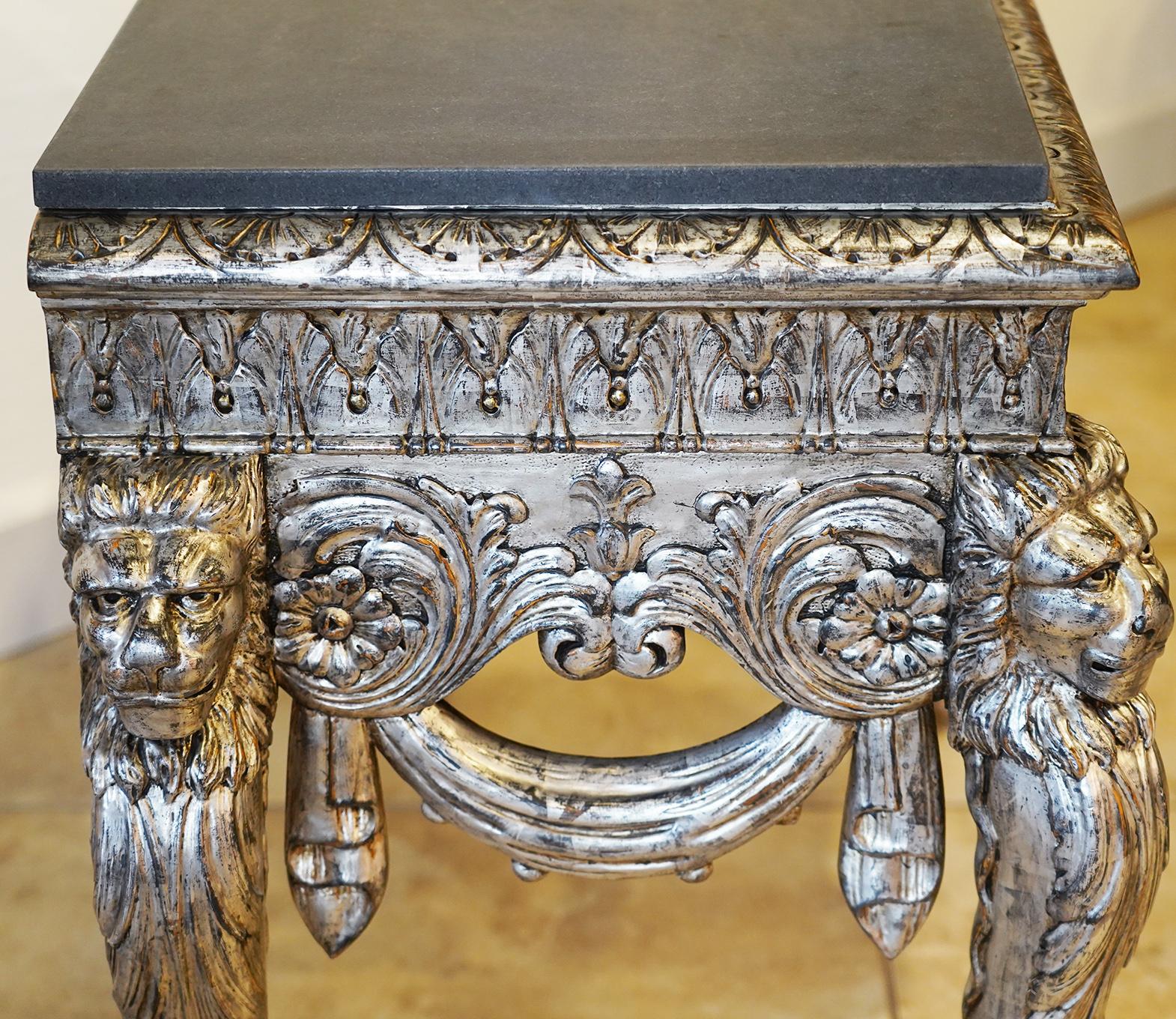 Italian Carved Baroque Style Silver Gilt Slate Top Console Table, circa 1890 2