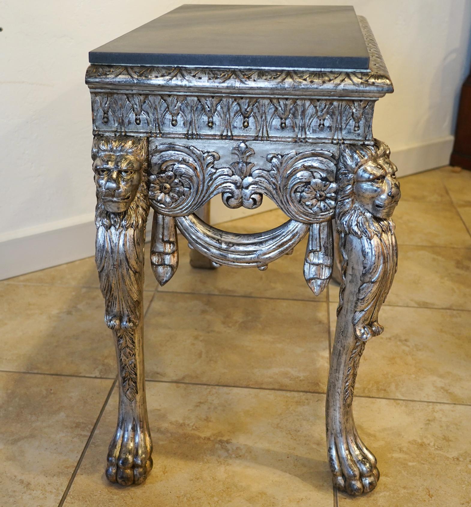 Italian Carved Baroque Style Silver Gilt Slate Top Console Table, circa 1890 3