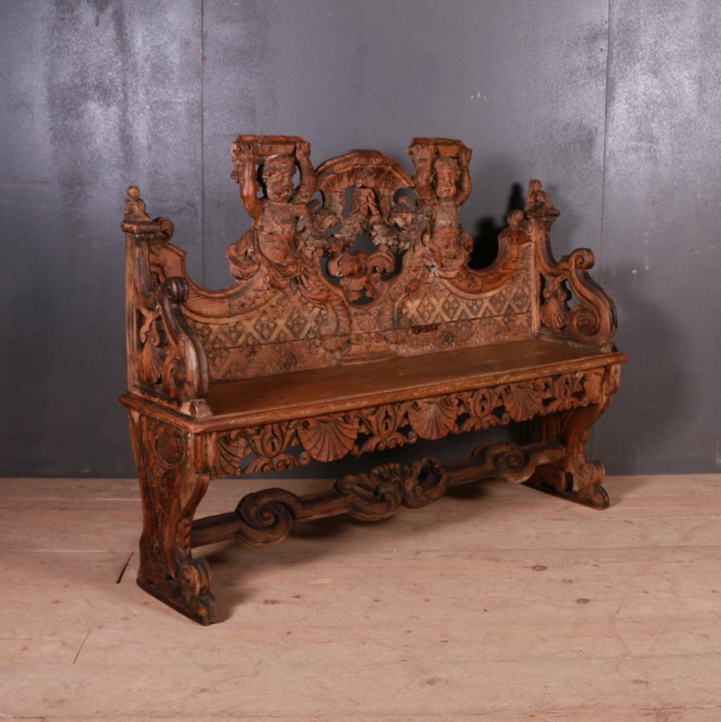 Wonderful 18th century Italian carved settle or bench.

Seat height - 18