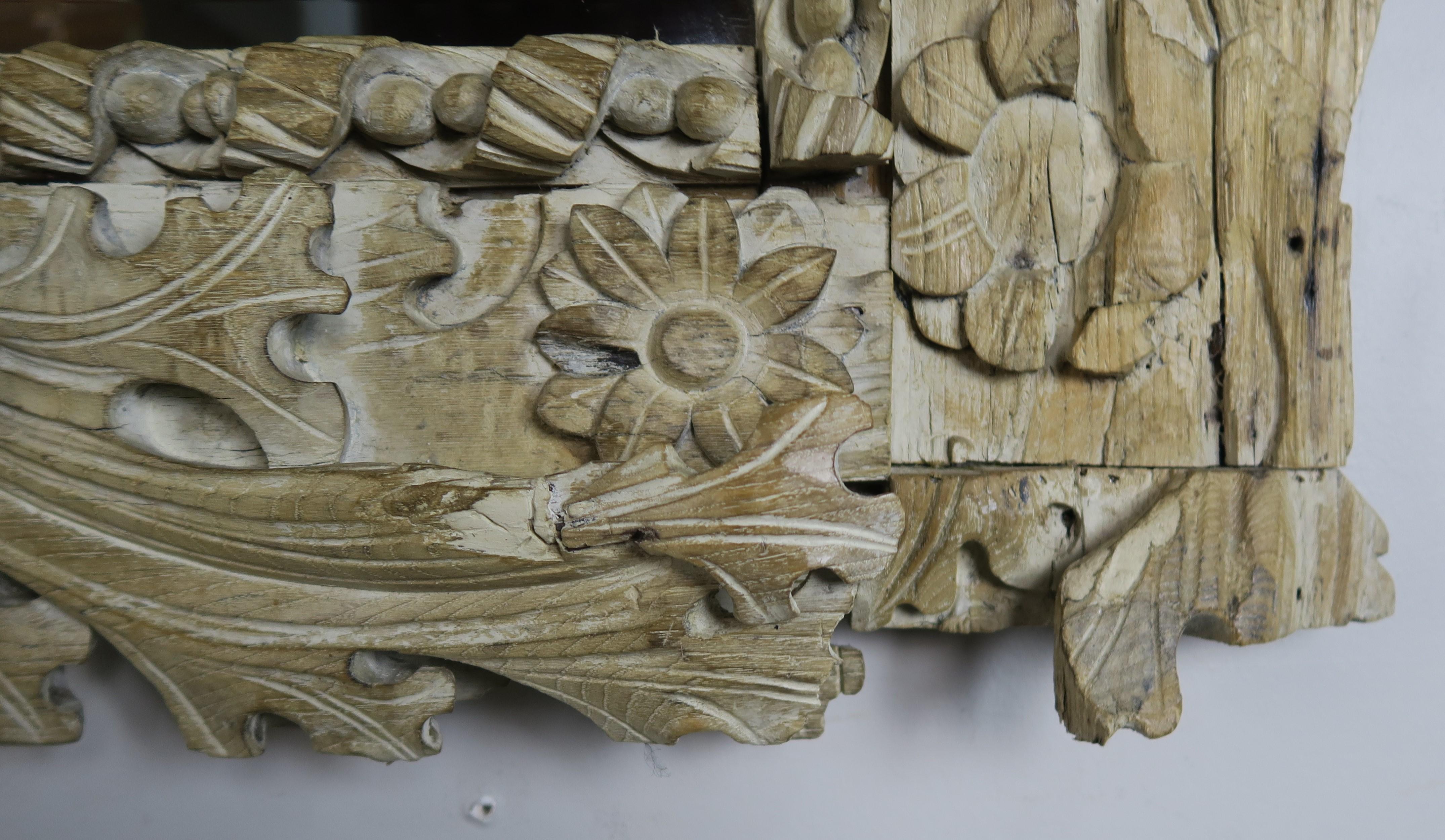 20th Century Italian Carved Bleached Walnut Acanthus Leaf and Shell Mirror