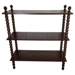 Italian Carved Bobbin Turned Walnut Wood Three Shelves Open Bookcase Library