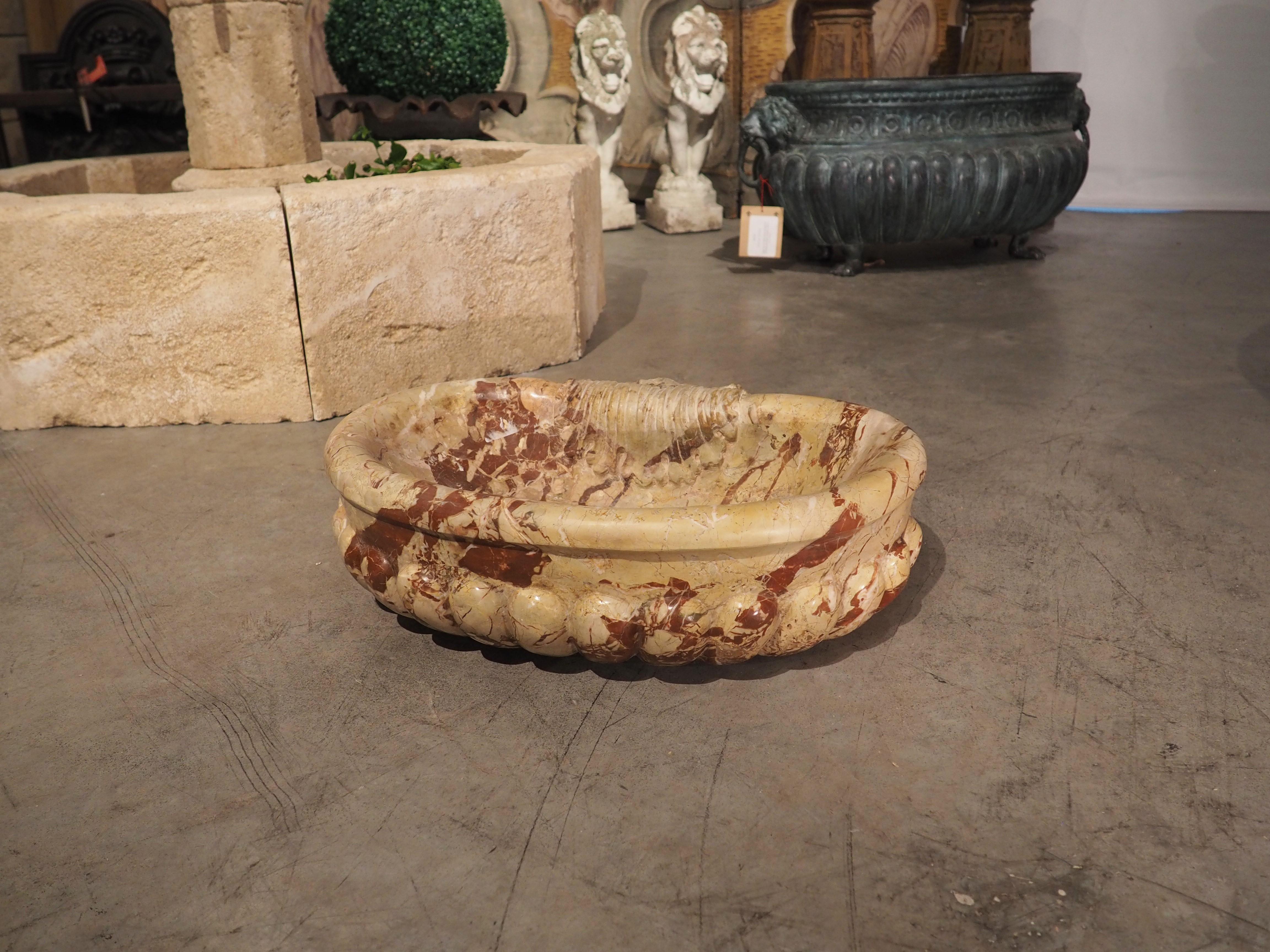 Italian Carved Breccia Pontificha Lobed Marble Sink 5
