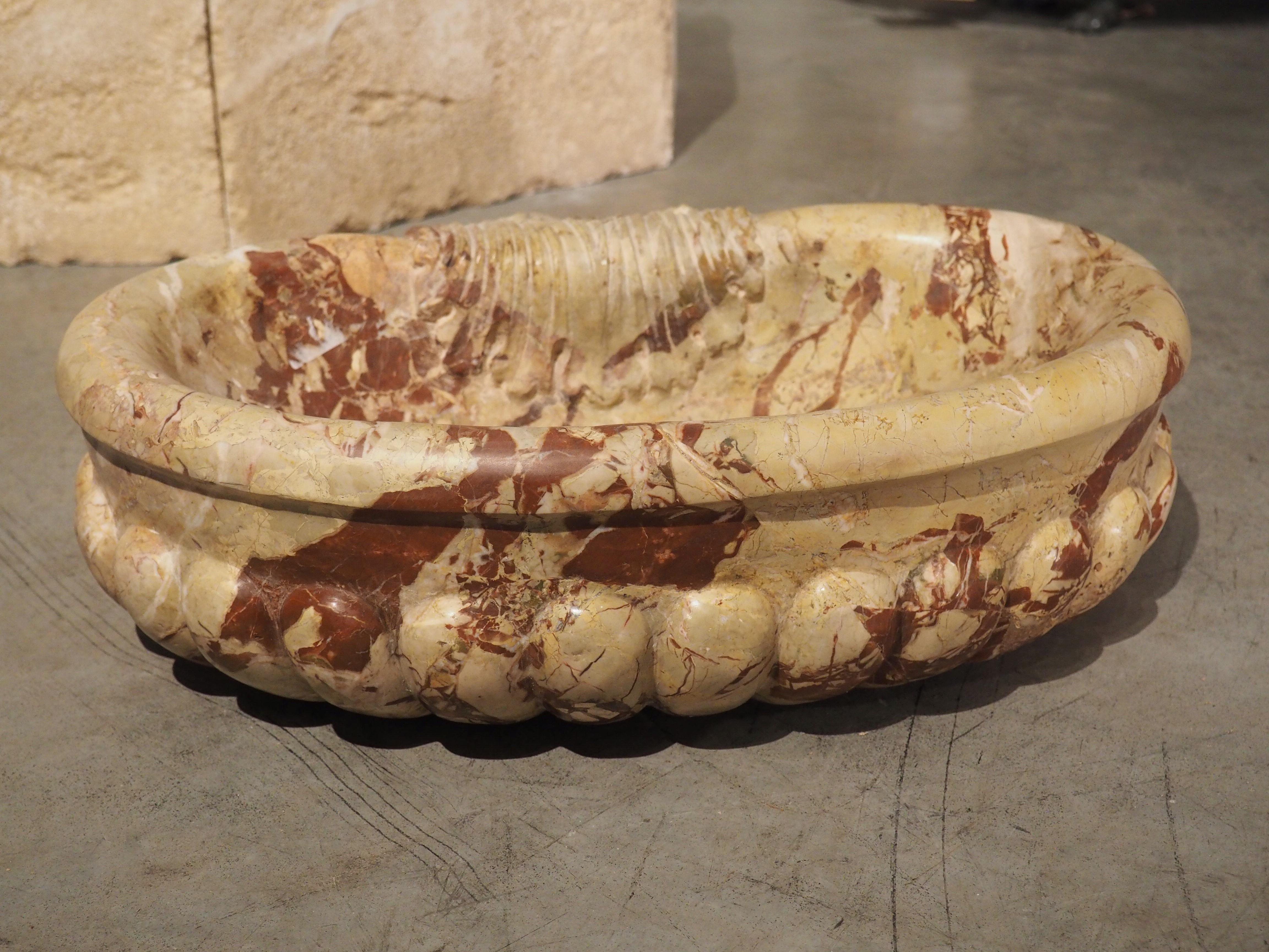 Italian Carved Breccia Pontificha Lobed Marble Sink 7
