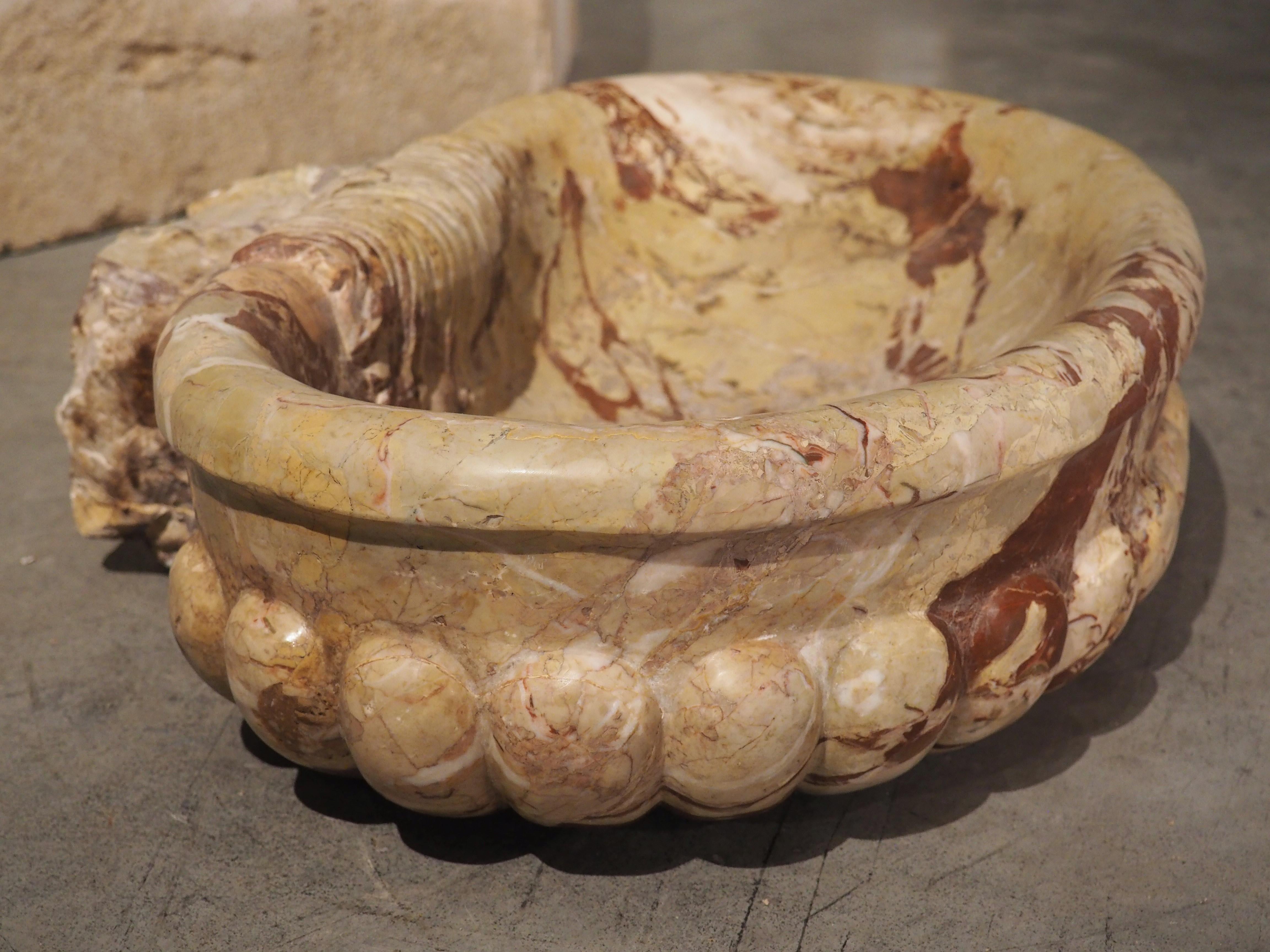 Italian Carved Breccia Pontificha Lobed Marble Sink 1