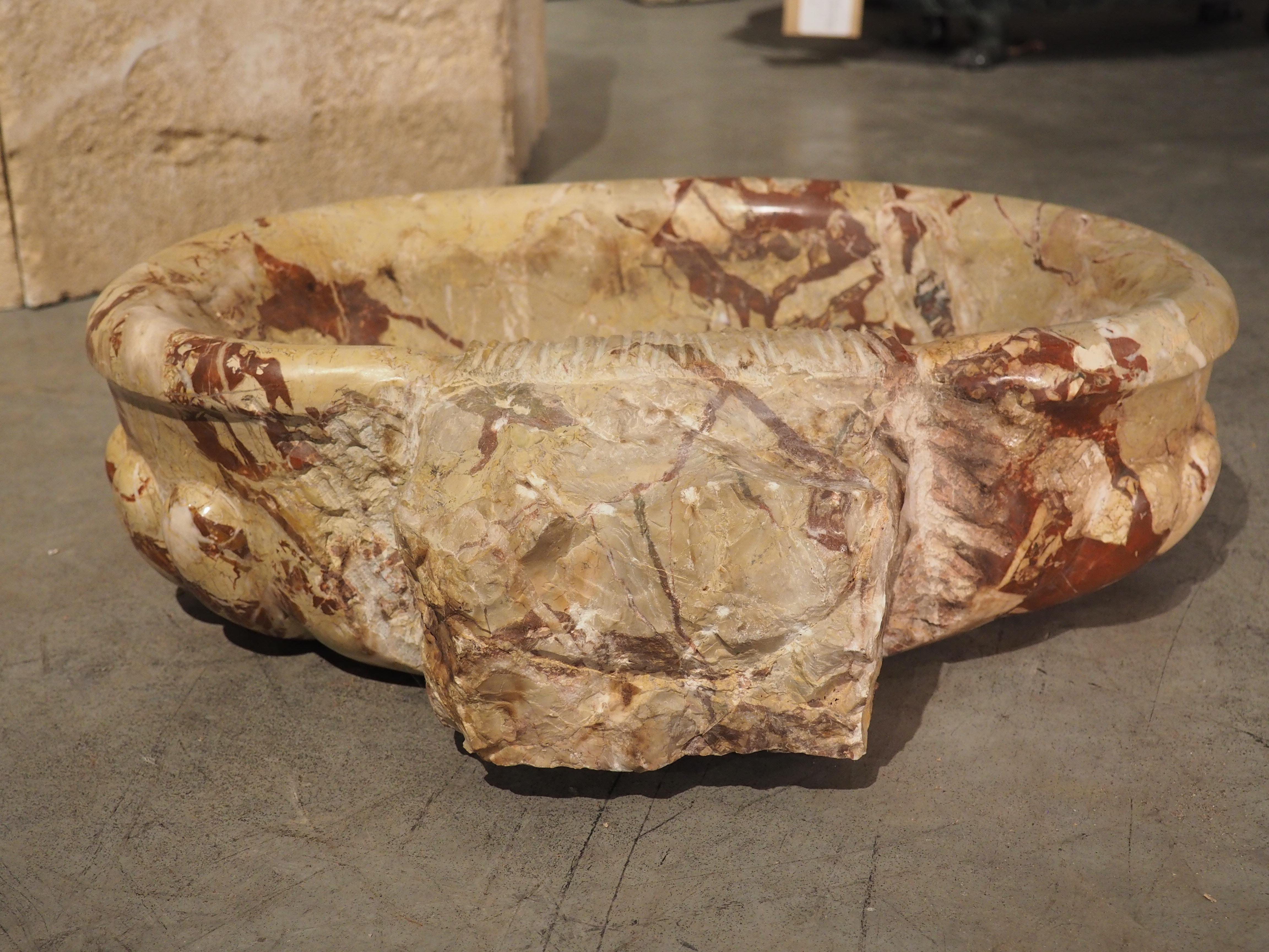 Italian Carved Breccia Pontificha Lobed Marble Sink 2