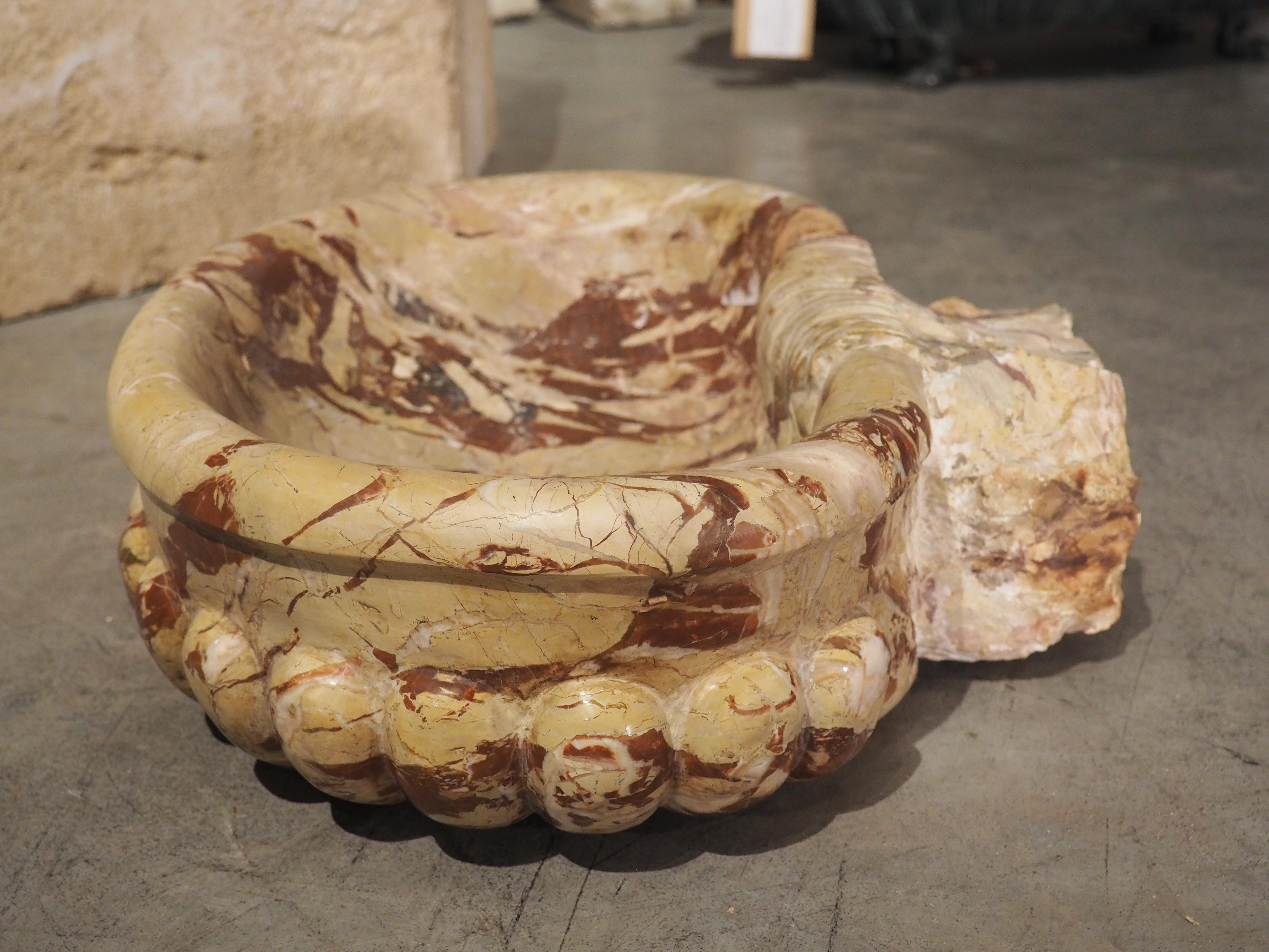 Italian Carved Breccia Pontificha Lobed Marble Sink 3