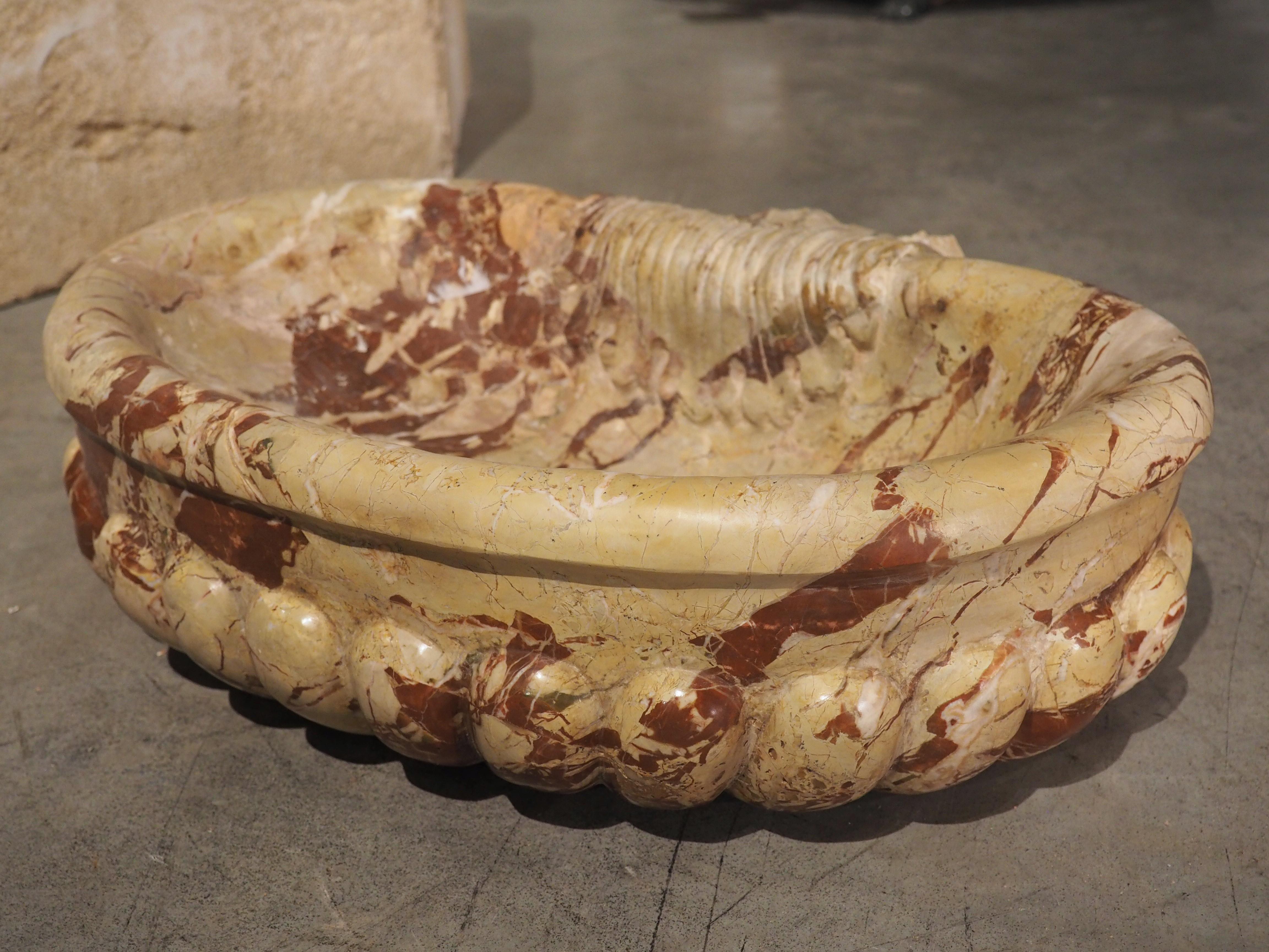 Italian Carved Breccia Pontificha Lobed Marble Sink 4