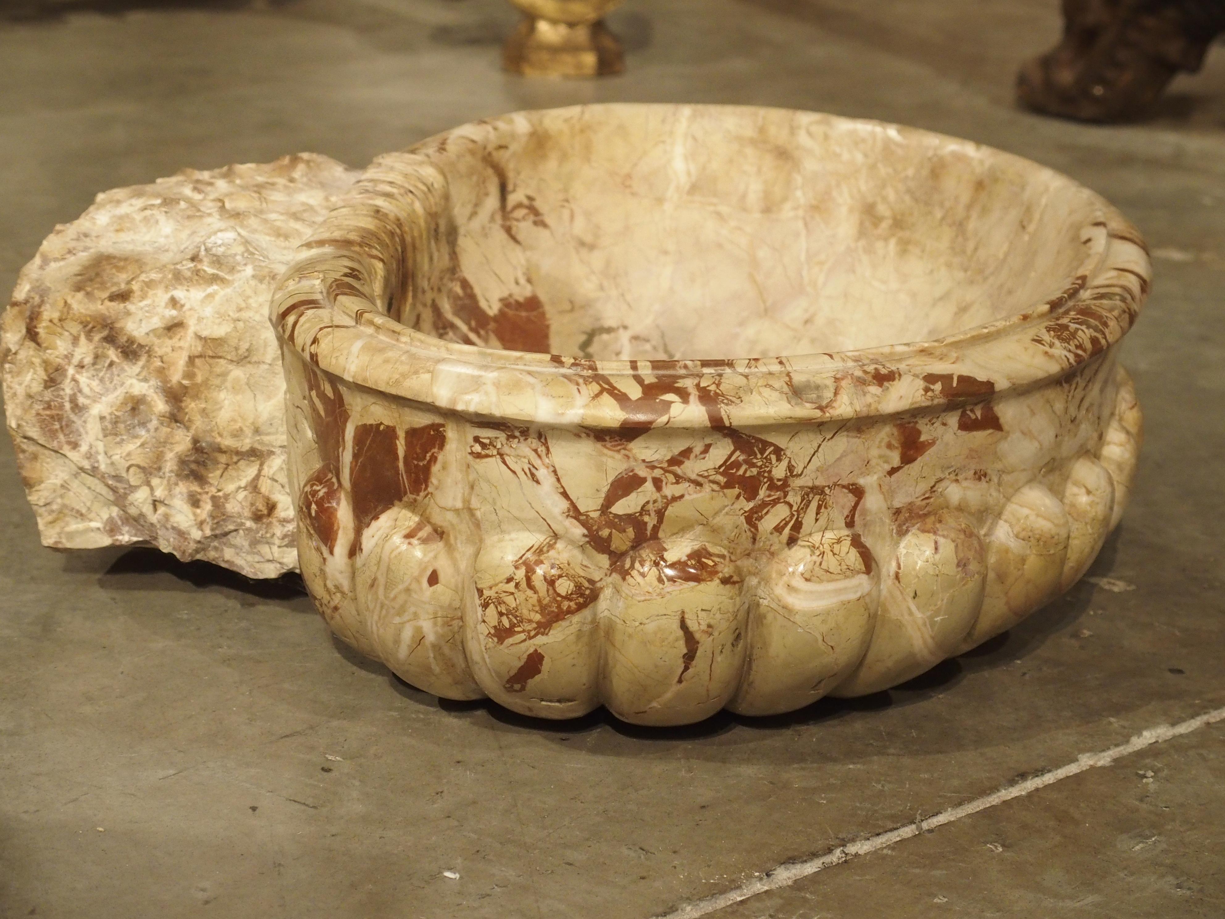 Italian Carved Breccia Pontificha Marble Sink 4