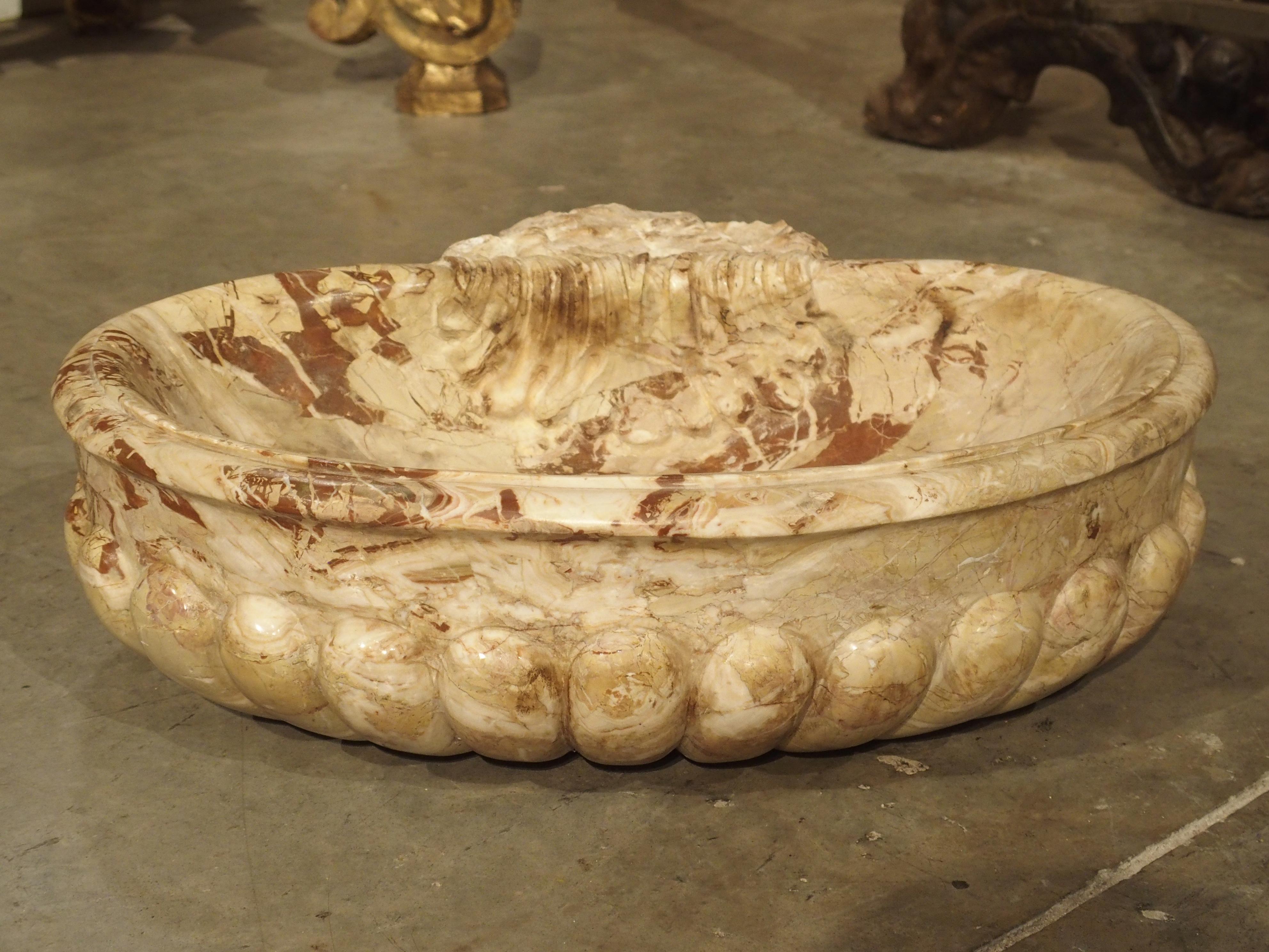 Italian Carved Breccia Pontificha Marble Sink 7