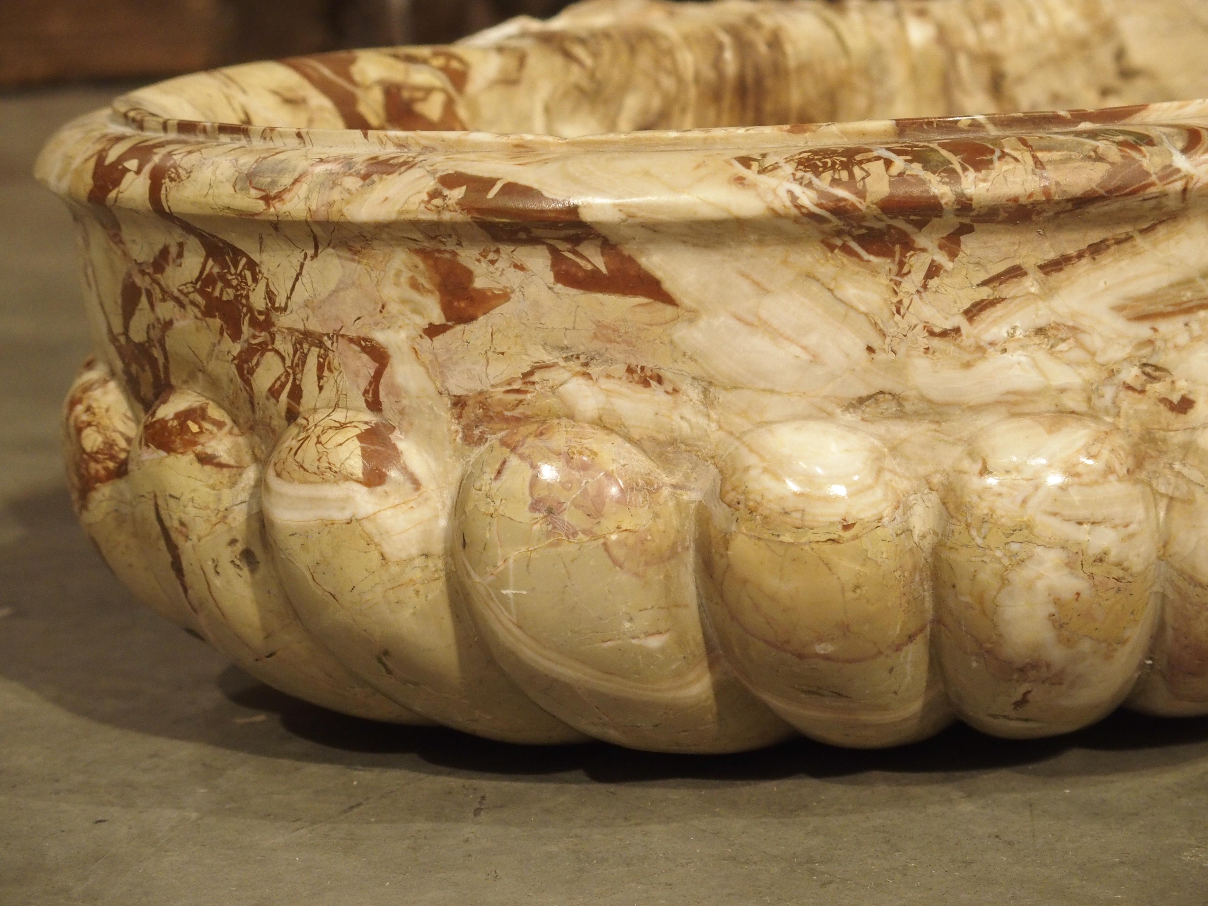 Italian Carved Breccia Pontificha Marble Sink In Good Condition In Dallas, TX