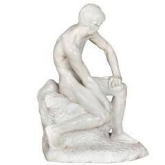 Sculpture Art Déco italienne en marbre de Carrare sculpté représentant un sculpteur de pierre par Barsanti