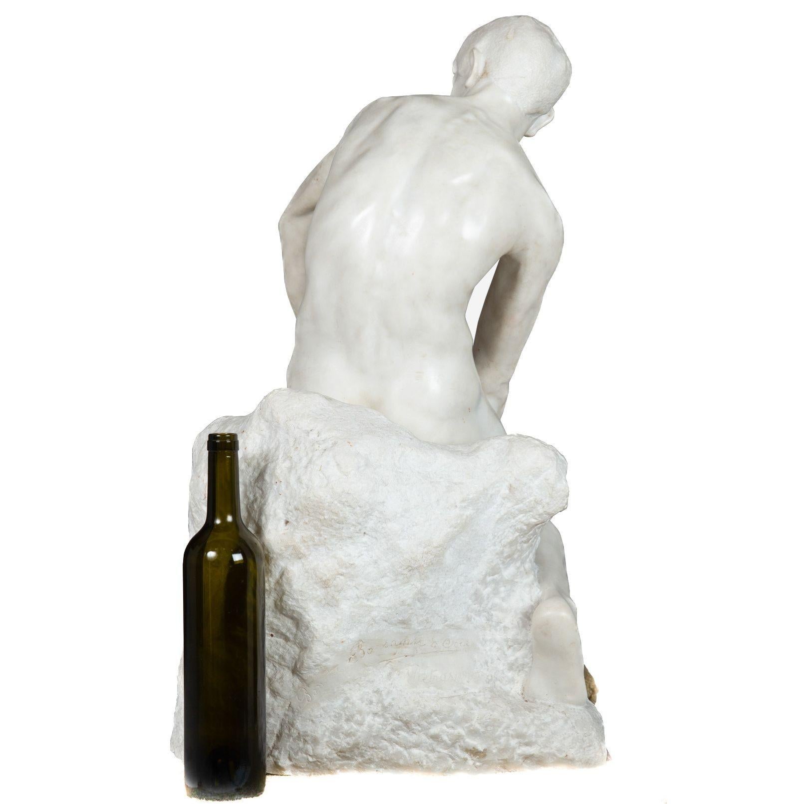 20th Century Italian Carved Carrara Marble Art Deco Sculpture of “Stone Carver” by Barsanti For Sale