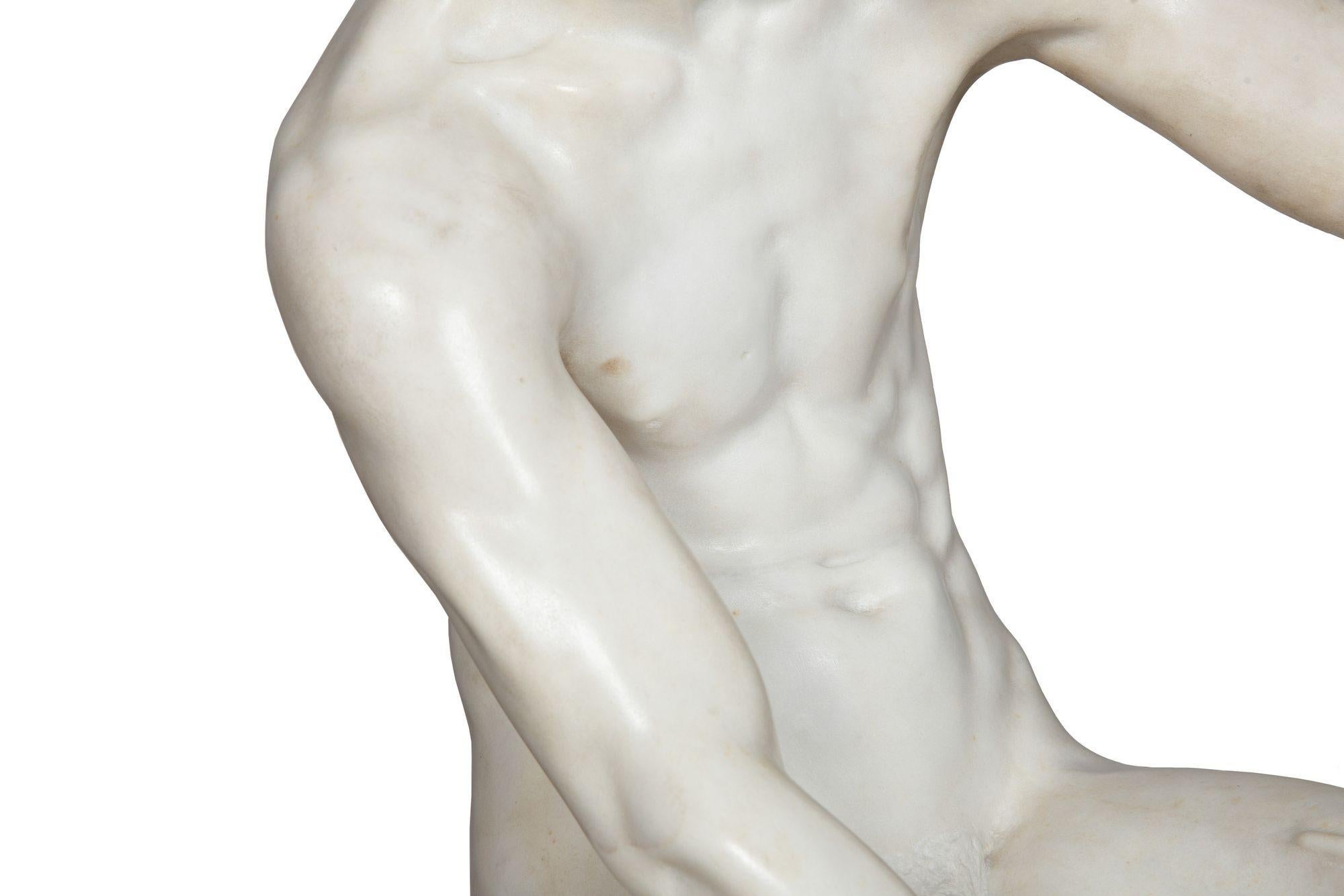 Italian Carved Carrara Marble Art Deco Sculpture of “Stone Carver” by Barsanti For Sale 2