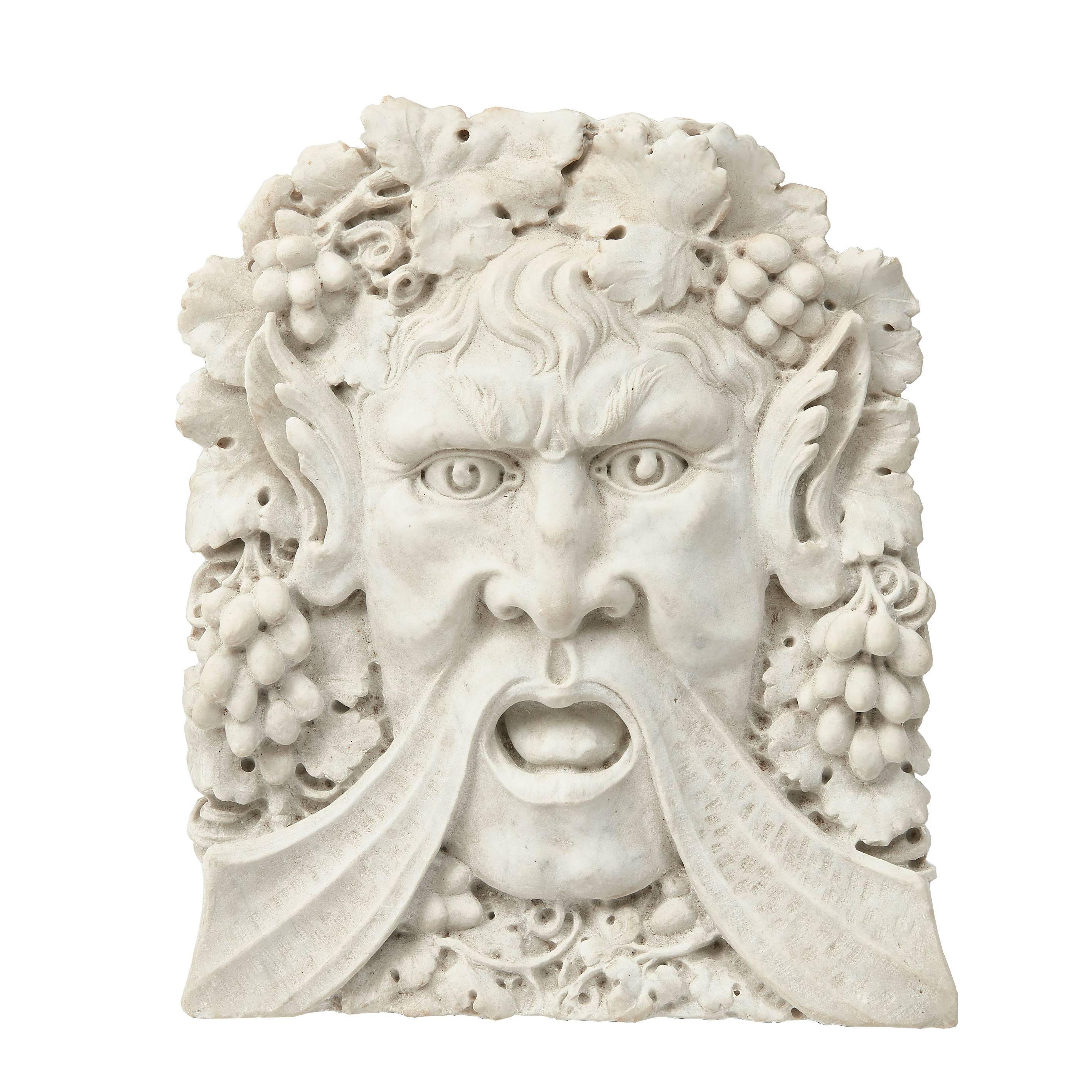 Italian Carved Carrara Marble Relief of Bacchus, 19th Century