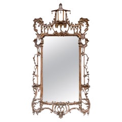 Italian Carved Cerused Pine Chinese Chippendale Style Mirror by Labarge