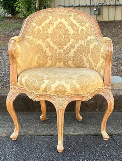 Italian Carved & Cerused  Pine French Louis XV Style Bergere Chairs - Pair